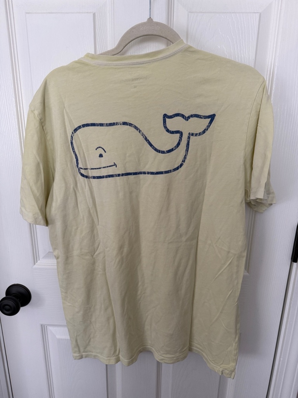 Vineyard Vines Pale Yellow Tee with Navy Whale Print